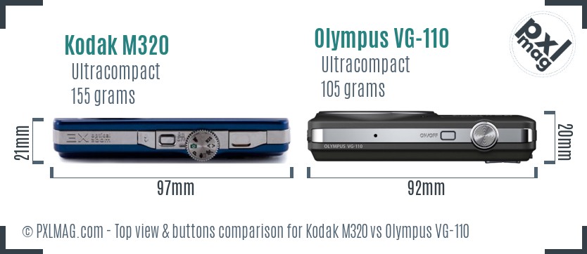 Kodak M320 vs Olympus VG-110 top view buttons comparison