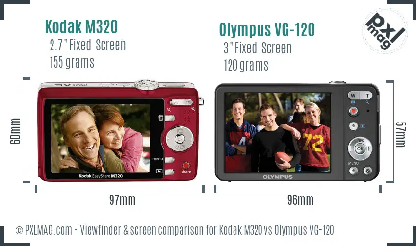Kodak M320 vs Olympus VG-120 Screen and Viewfinder comparison