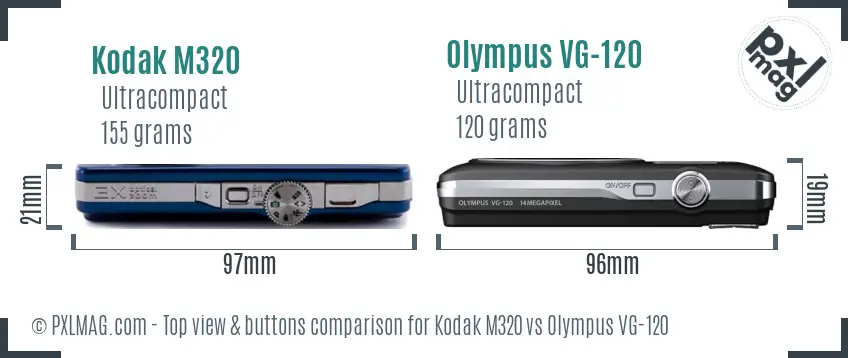 Kodak M320 vs Olympus VG-120 top view buttons comparison