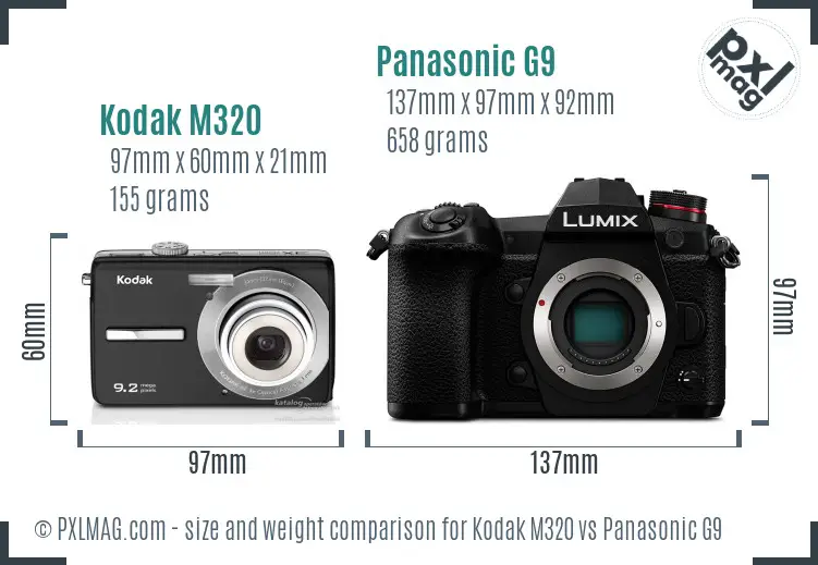 Kodak M320 vs Panasonic G9 size comparison