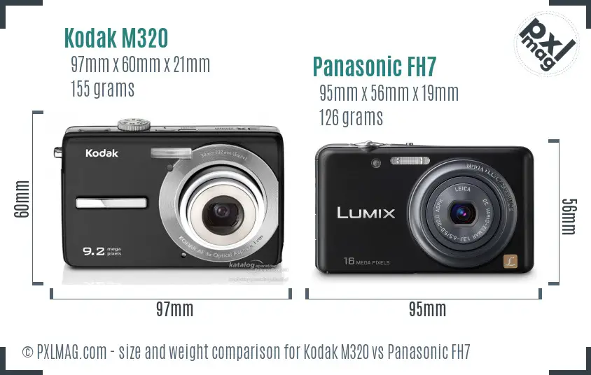 Kodak M320 vs Panasonic FH7 size comparison