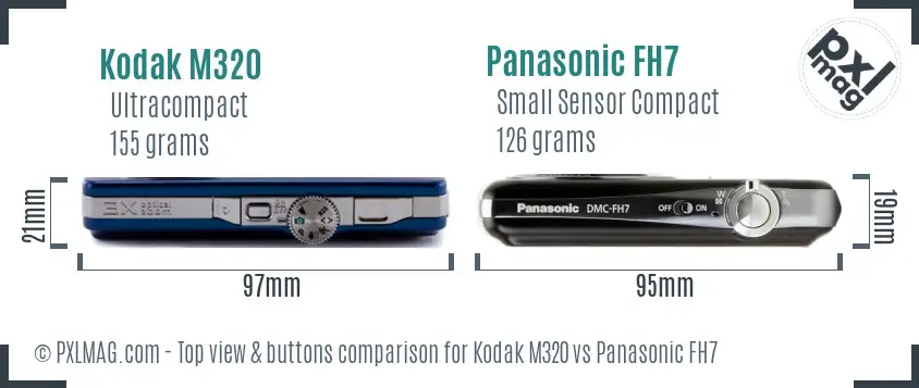 Kodak M320 vs Panasonic FH7 top view buttons comparison