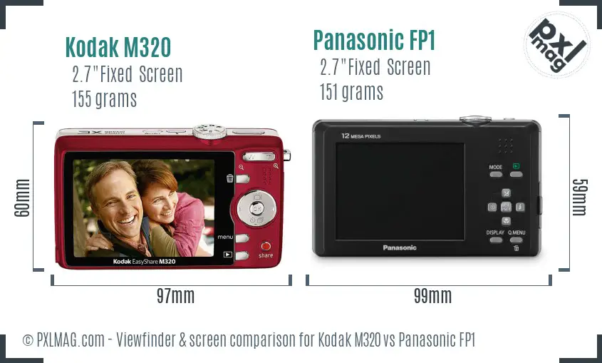 Kodak M320 vs Panasonic FP1 Screen and Viewfinder comparison