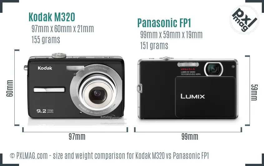 Kodak M320 vs Panasonic FP1 size comparison