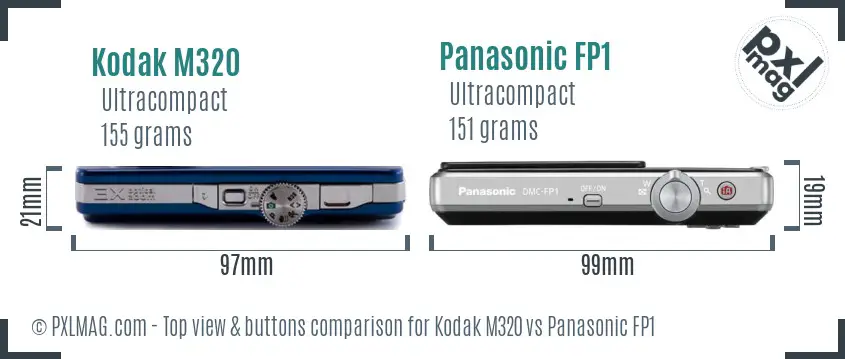 Kodak M320 vs Panasonic FP1 top view buttons comparison