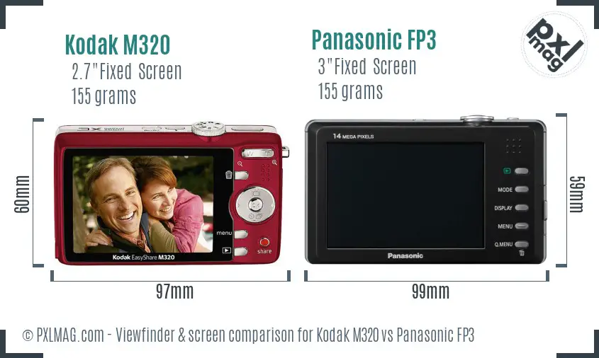 Kodak M320 vs Panasonic FP3 Screen and Viewfinder comparison