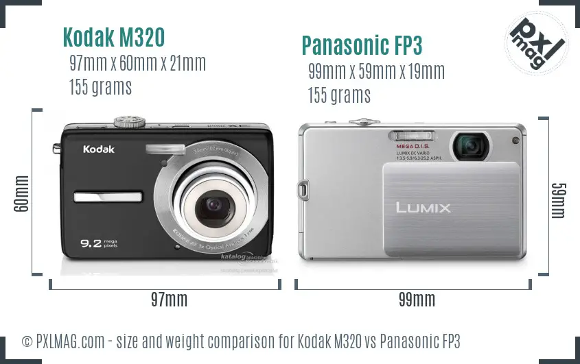 Kodak M320 vs Panasonic FP3 size comparison