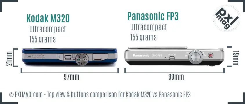 Kodak M320 vs Panasonic FP3 top view buttons comparison