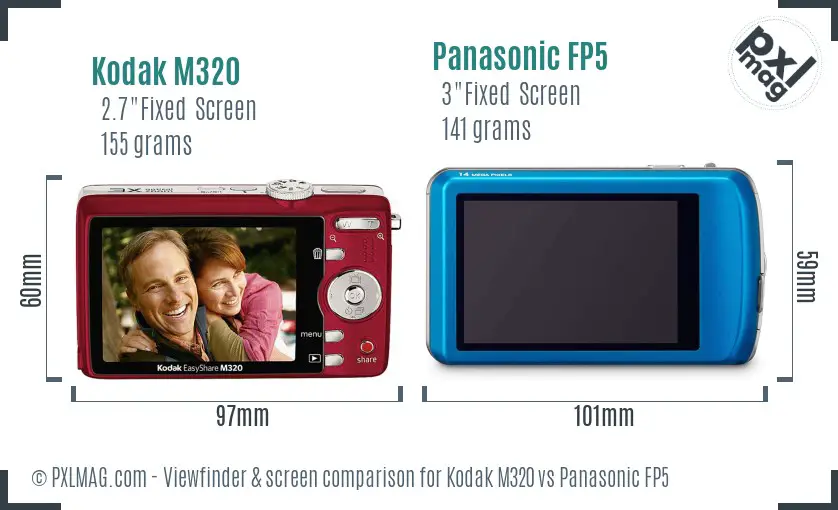 Kodak M320 vs Panasonic FP5 Screen and Viewfinder comparison