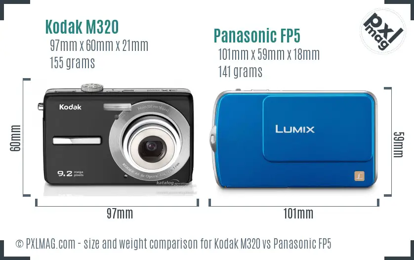 Kodak M320 vs Panasonic FP5 size comparison