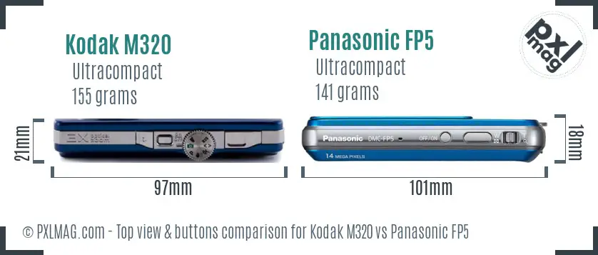 Kodak M320 vs Panasonic FP5 top view buttons comparison