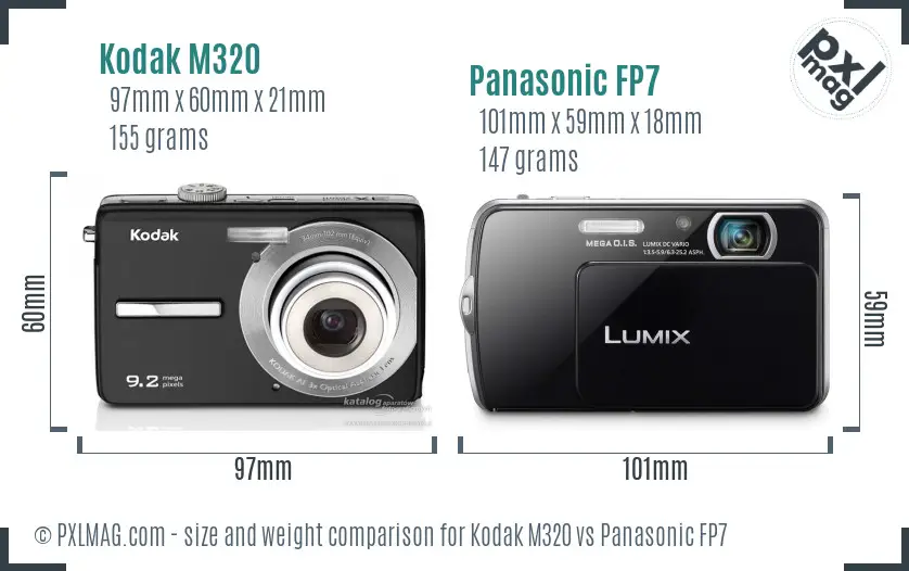 Kodak M320 vs Panasonic FP7 size comparison