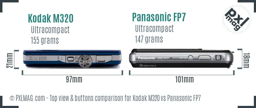 Kodak M320 vs Panasonic FP7 top view buttons comparison