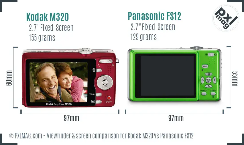 Kodak M320 vs Panasonic FS12 Screen and Viewfinder comparison