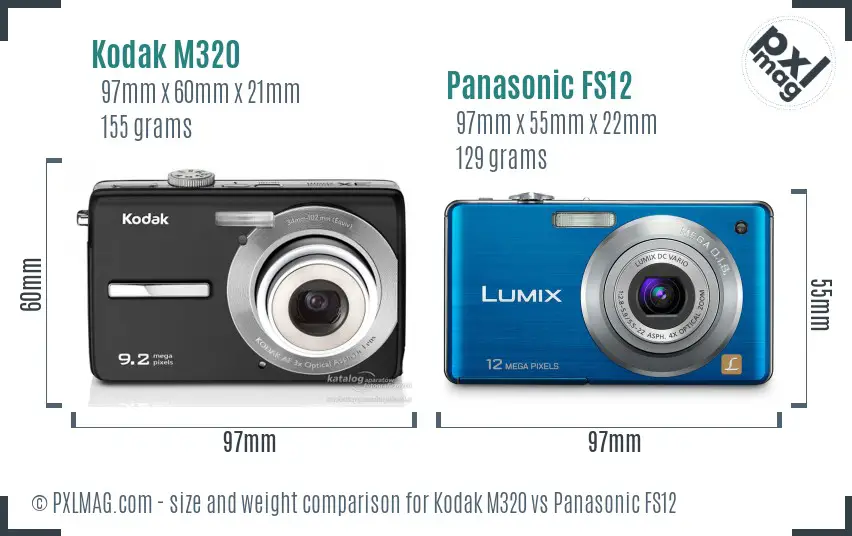 Kodak M320 vs Panasonic FS12 size comparison