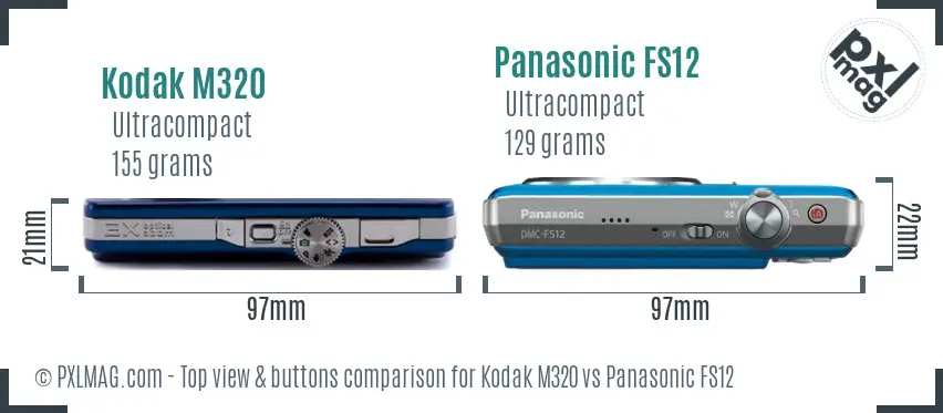 Kodak M320 vs Panasonic FS12 top view buttons comparison