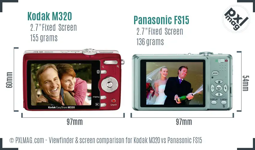 Kodak M320 vs Panasonic FS15 Screen and Viewfinder comparison