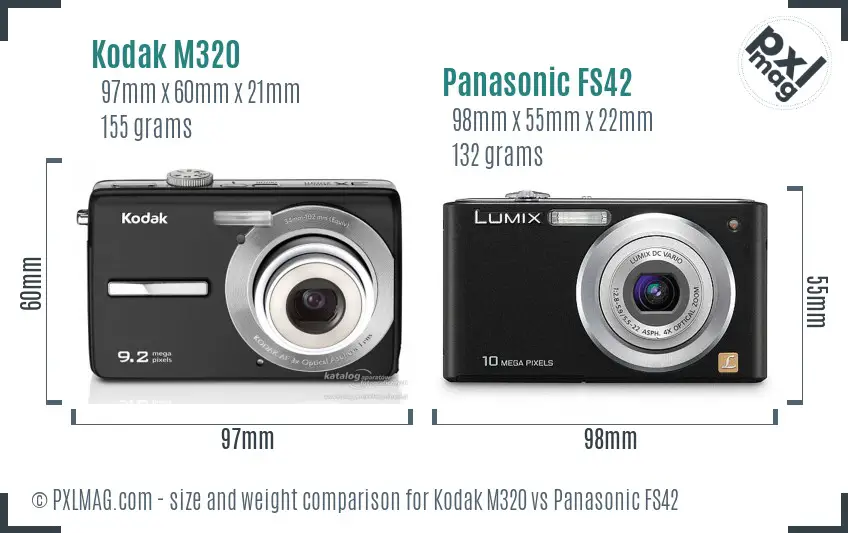 Kodak M320 vs Panasonic FS42 size comparison