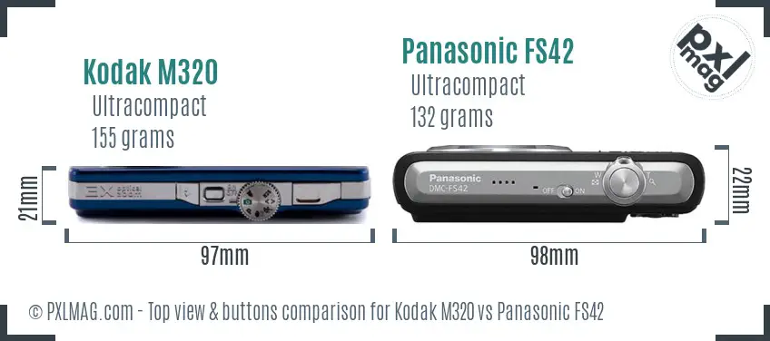 Kodak M320 vs Panasonic FS42 top view buttons comparison