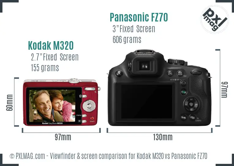 Kodak M320 vs Panasonic FZ70 Screen and Viewfinder comparison