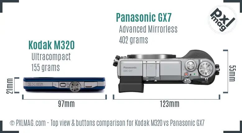 Kodak M320 vs Panasonic GX7 top view buttons comparison
