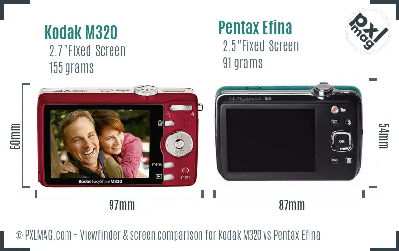 Kodak M320 vs Pentax Efina Screen and Viewfinder comparison