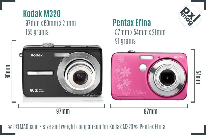 Kodak M320 vs Pentax Efina size comparison