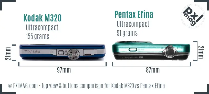 Kodak M320 vs Pentax Efina top view buttons comparison