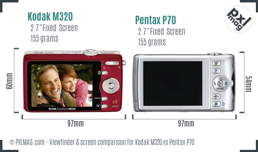 Kodak M320 vs Pentax P70 Screen and Viewfinder comparison