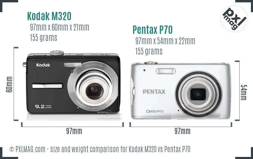 Kodak M320 vs Pentax P70 size comparison