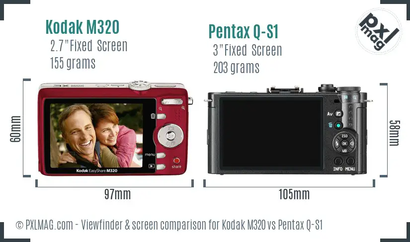 Kodak M320 vs Pentax Q-S1 Screen and Viewfinder comparison