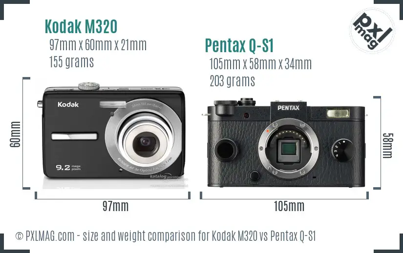 Kodak M320 vs Pentax Q-S1 size comparison