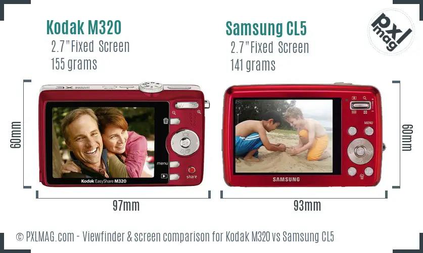 Kodak M320 vs Samsung CL5 Screen and Viewfinder comparison