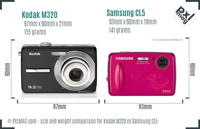 Kodak M320 vs Samsung CL5 size comparison