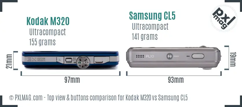 Kodak M320 vs Samsung CL5 top view buttons comparison
