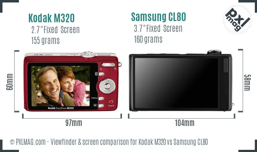 Kodak M320 vs Samsung CL80 Screen and Viewfinder comparison