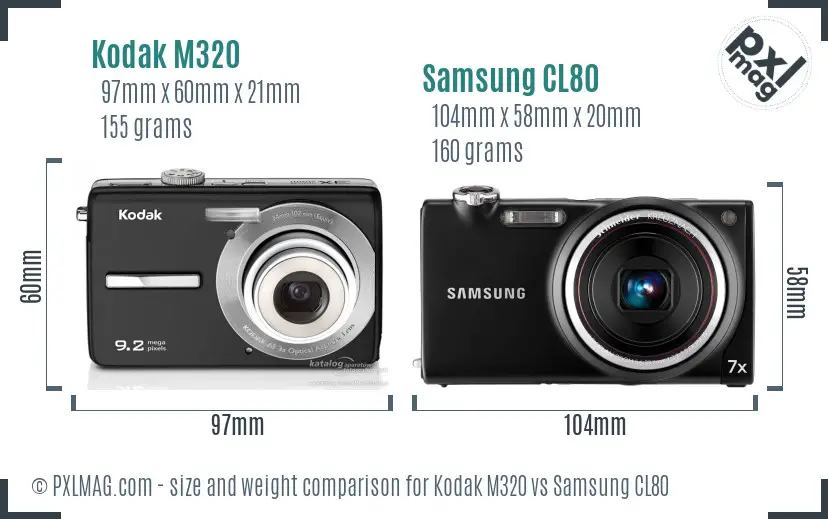 Kodak M320 vs Samsung CL80 size comparison