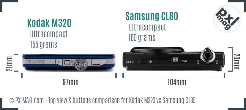 Kodak M320 vs Samsung CL80 top view buttons comparison