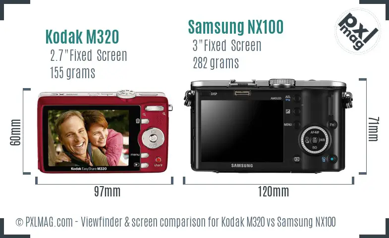 Kodak M320 vs Samsung NX100 Screen and Viewfinder comparison