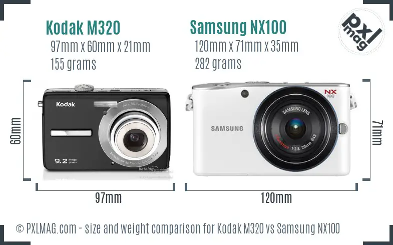 Kodak M320 vs Samsung NX100 size comparison