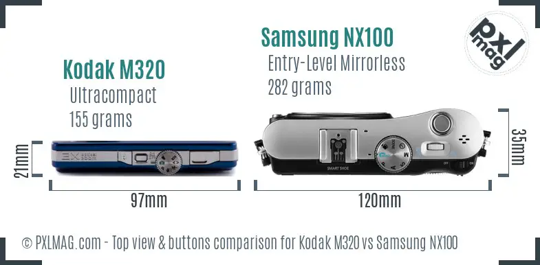 Kodak M320 vs Samsung NX100 top view buttons comparison