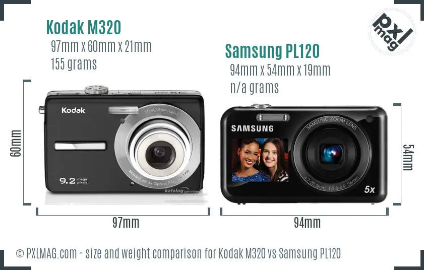 Kodak M320 vs Samsung PL120 size comparison