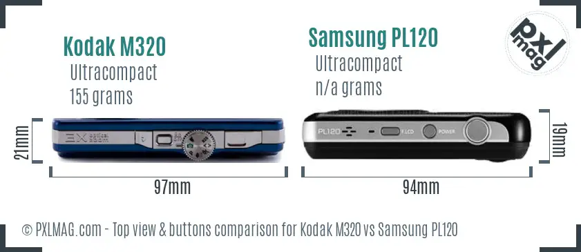 Kodak M320 vs Samsung PL120 top view buttons comparison