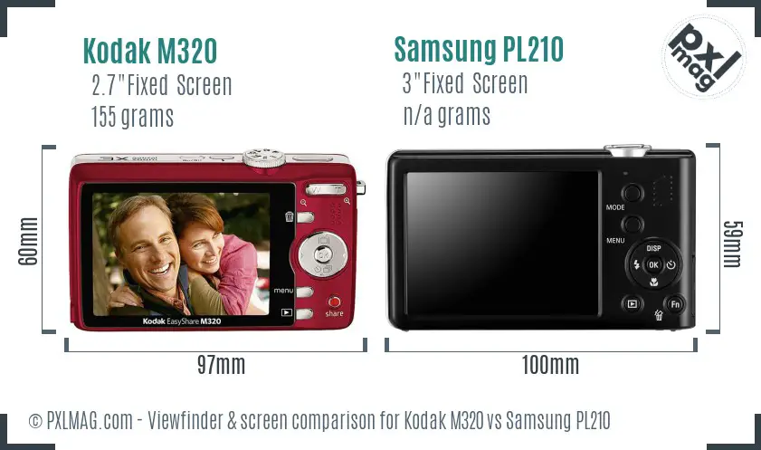 Kodak M320 vs Samsung PL210 Screen and Viewfinder comparison