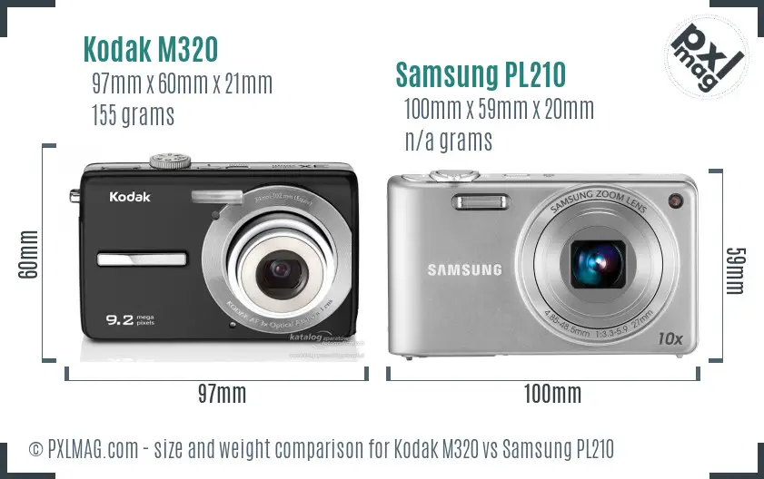 Kodak M320 vs Samsung PL210 size comparison