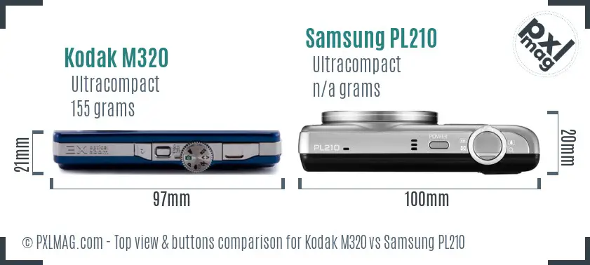 Kodak M320 vs Samsung PL210 top view buttons comparison