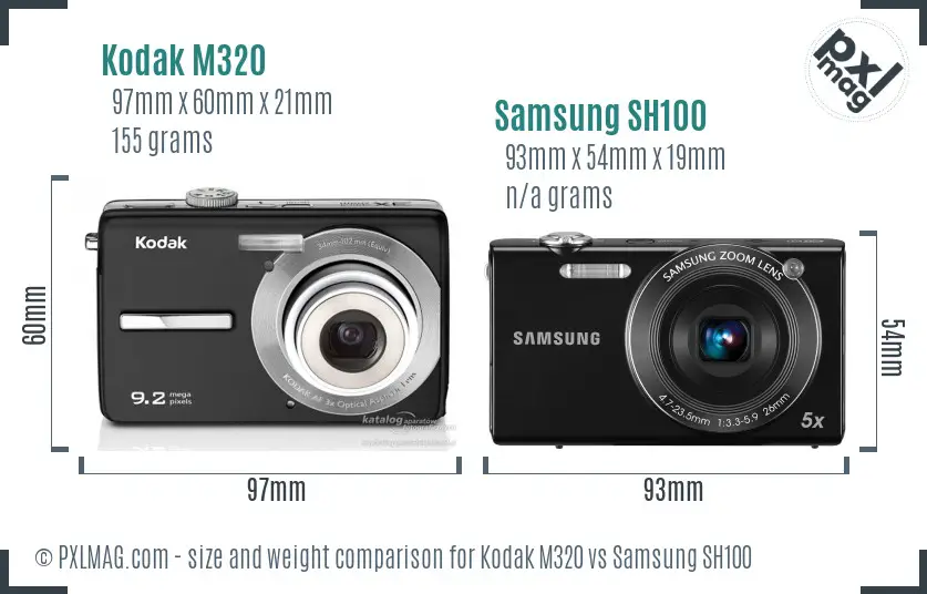 Kodak M320 vs Samsung SH100 size comparison Kodak M320 vs Samsung SH100 size comparison