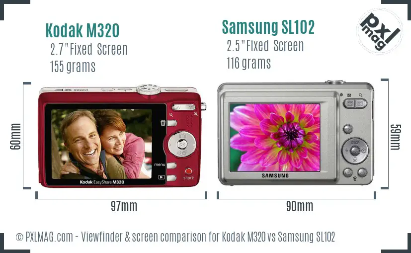Kodak M320 vs Samsung SL102 Screen and Viewfinder comparison