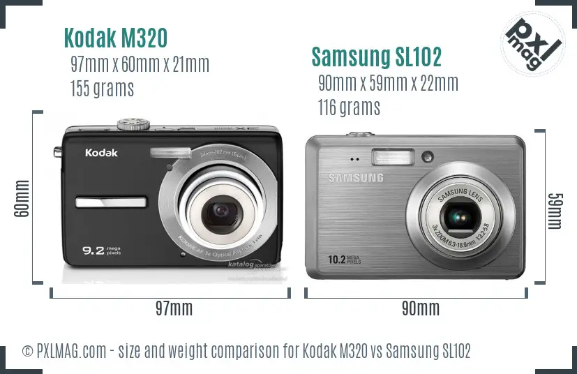 Kodak M320 vs Samsung SL102 size comparison