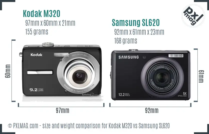 Kodak M320 vs Samsung SL620 size comparison Kodak M320 vs Samsung SL620 size comparison